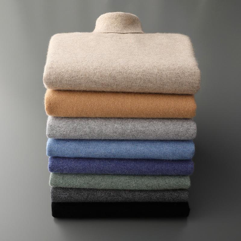 Men's High-Neck Cashmere Pullover Sweater, Autumn/Winter 2025, Loose Knitwear.