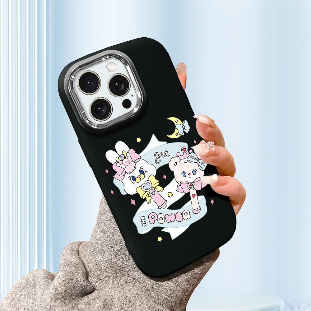 For iPhone 15 14 13 11ProMax 14 15 16 Samsung S25 S24 S23 S22 Redmi 10 13 14C Cartoon Black Cat Silver Edge Soft Liquid Silicone Protective Casing