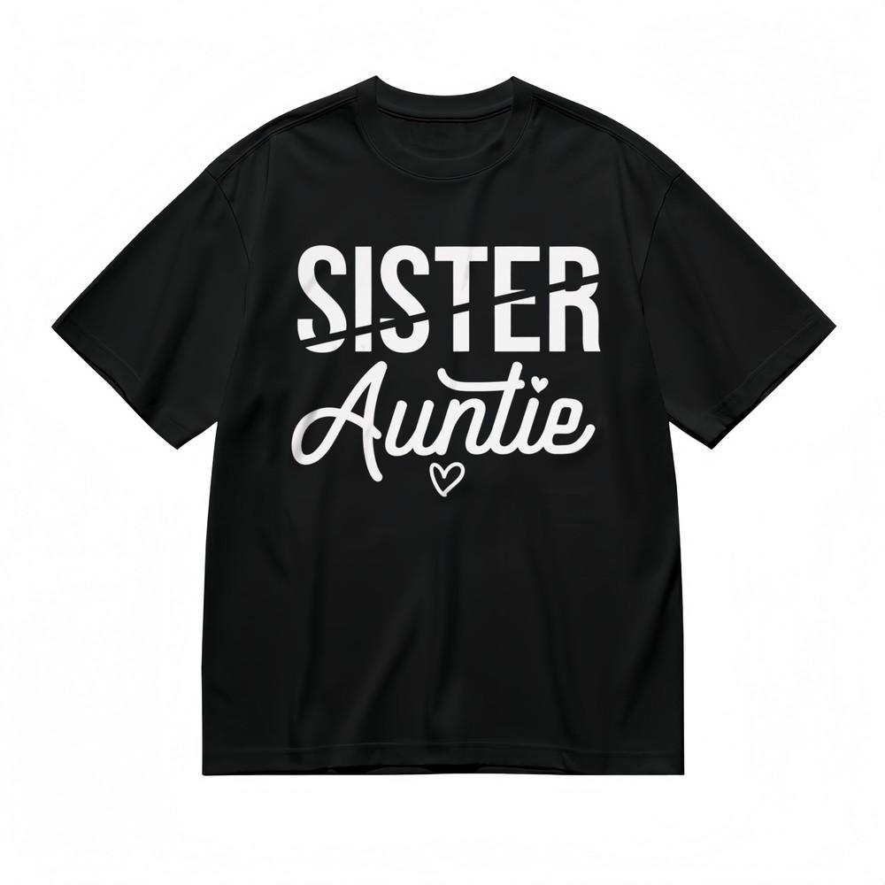 

Modern Sister and Auntie Tee Minimalist Heart Accent Unisex Black 100% Cotton Tops XL