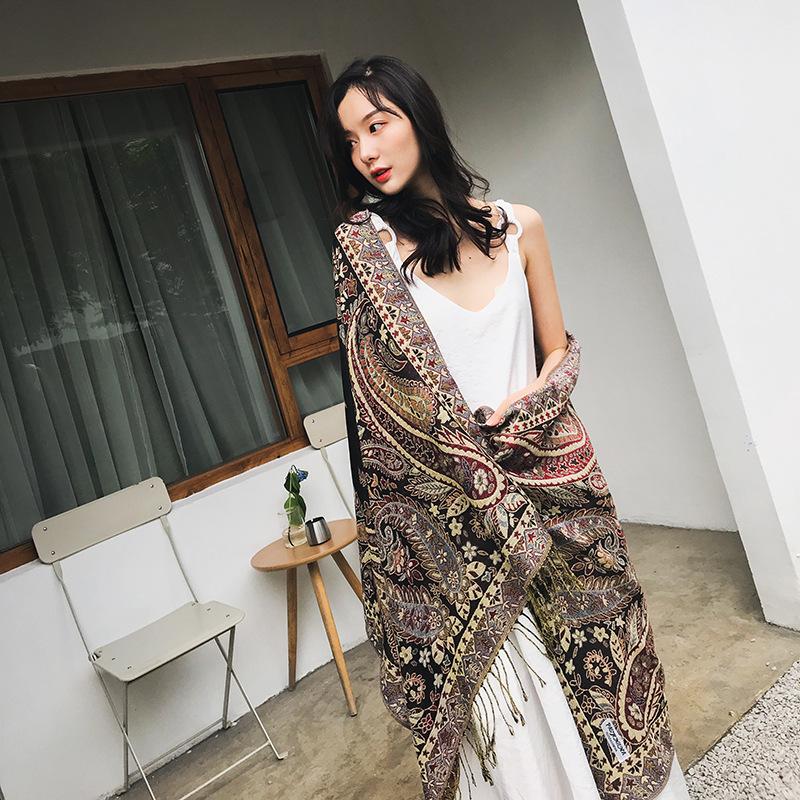 Bohemian Style Paisley Jacquard Scarf Women Soft Long Shawls And Wraps Ladies Cashew Print Ethnic Shawl Sunshade Travel Scarves