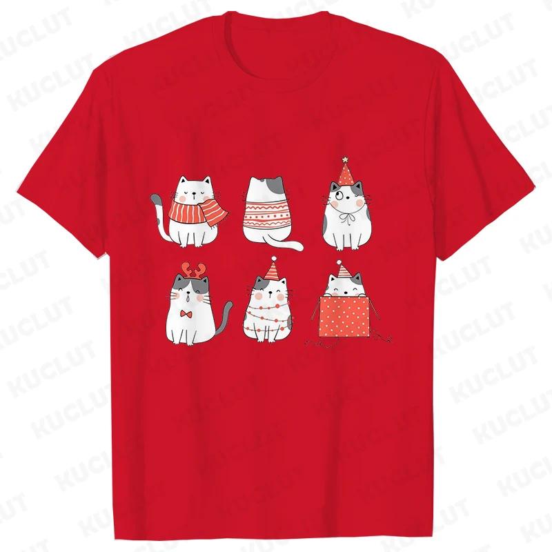 

Cute Christmas Cat Kawaii Tee Tshirt Woman Short Sleeve T Shirt Harajuku Camisetas Trendy Y2k Tops Female Ulzzang Clothes S