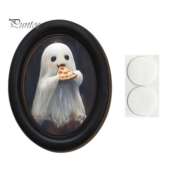 Ghost Oil Painting Print Halloween Wall Decor, Cute Table Sign, Vintage Oval Framed Retro Decor Picture, Decorative Art for Mantel Living Room Bedroom