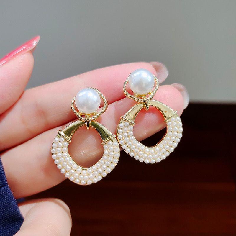 Hollow Rhombus Square Imitation Pearl Geometry Dangle Earring for Women Personality Simple Lozenge Jewelry Christmas Gift