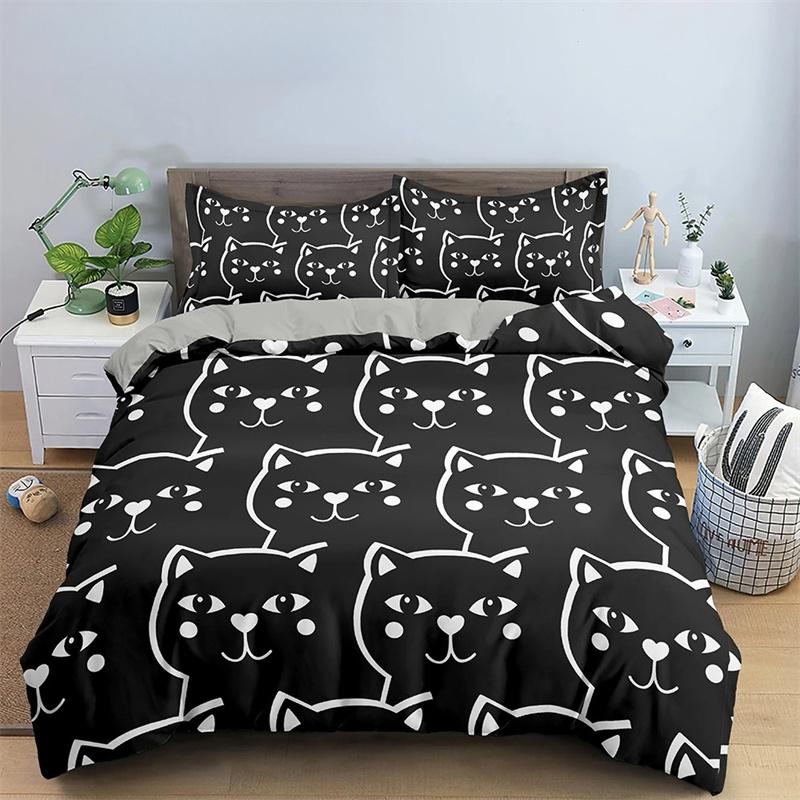 Copripiumino Re Regina Gatto Cartone Animato Colorato Adorabile Set Biancheria da Letto Animale Bambini Animale Domestico Gattino Copripiumino Morbido Poliestere Copripiumino