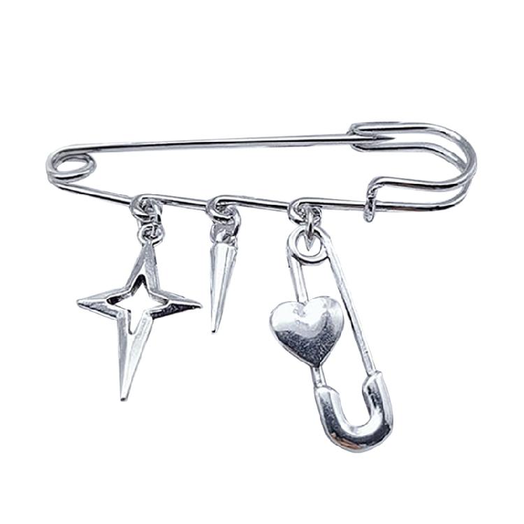 Five-pointed Star Badge Pin Cross Blade/Paper Clip Cross Star Brooch Punk Style