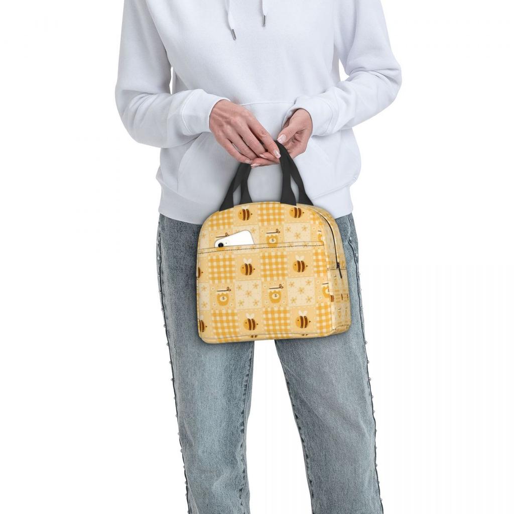Bijen en Honingraatpatroon Geïsoleerde Lunchtas voor Vrouwen Kinderen Lekkend Bewijs Voedseldozen Thermische Lunchbox Tote