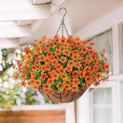 Fall Hanging Artificial Flower Basket UV Resistant Outdoor Garden Yard Patio Porch Balcony Fake Plants with Coco Liner Planter Basket