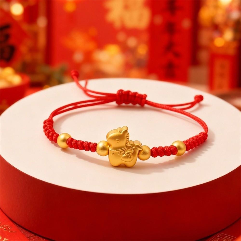 Braided Red Thread Rope Zodiac Bracelet Adjustable Hand Rope Horse Year Bracelet Golden Jewelry Lucky Bracelet 2026 Year