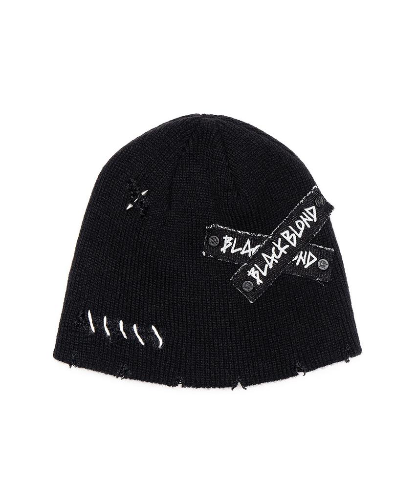 BLACKBLOND Bibbidi Hand-Stitched Graffiti Logo Beanie (Black)