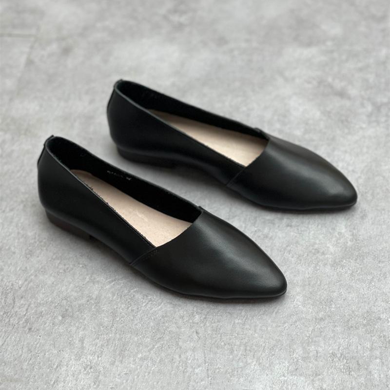 Johnature Scarpe basse casual versatili da donna, fatte a mano in vera pelle, con punta a punta e suola morbida