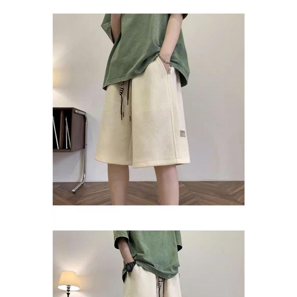 Waffle Shorts for Men In Summer, Thin, Trendy, Loose Fit, Plus Size, Mid Length, American Style, Sporty, Men's Casual Five Quarter Pants
