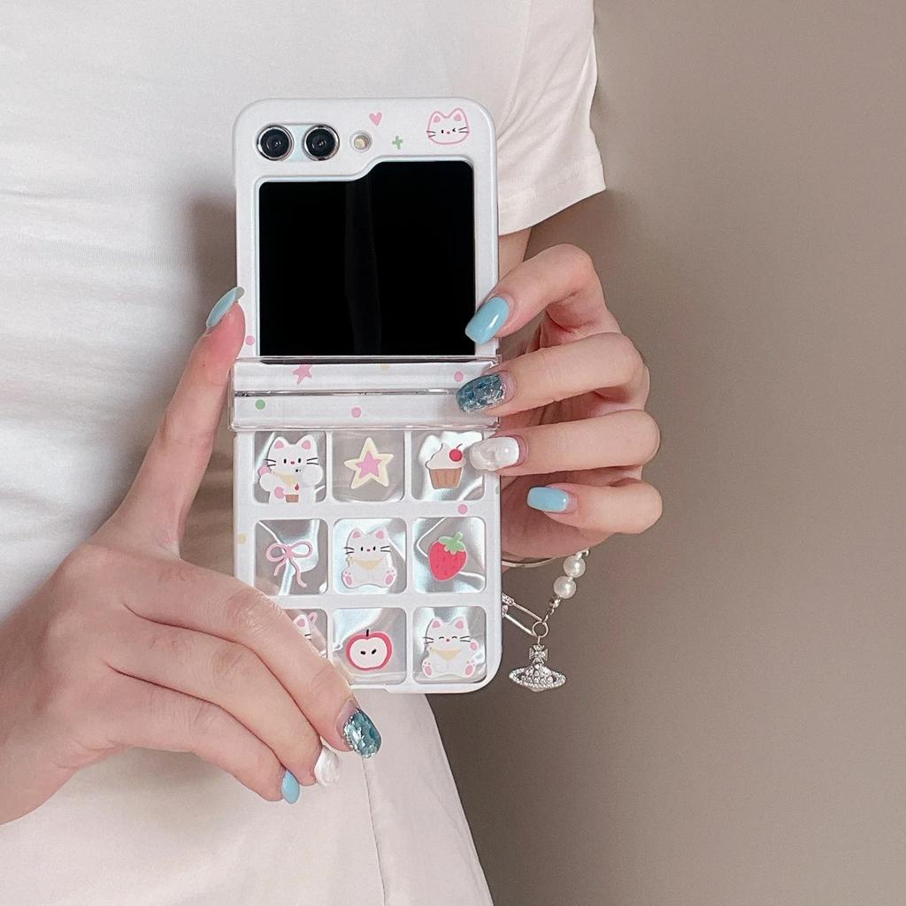 Cute Cartoon Cat Case for Samsung Galaxy Z Flip 3 4 5 6 5G Flip6 Flip5 Protection Lovely Flip4 3-PIECE Set Hinge Fashion Cover