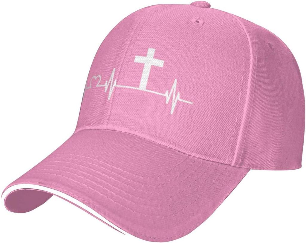 Heartbeat Cross Faith ECG Line Christian Baseball Cap Adjustable Cotton Casual God Love Hat
