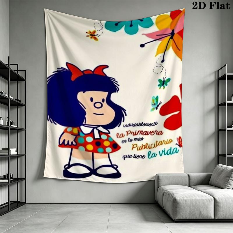 Mafalda Wall Tapestry Aesthetic Wall Hanging Printed Fabric Blanket Decorative Tapestries for Bedroom Living Room Home Decor