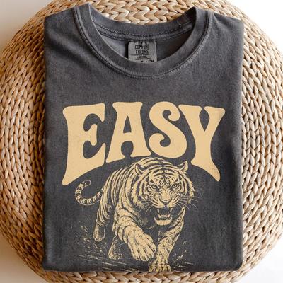 Vintage Easy Tiger Graphic Tee, Retro Charging Tiger Shirt, Animal Lover Cotton T-Shirt