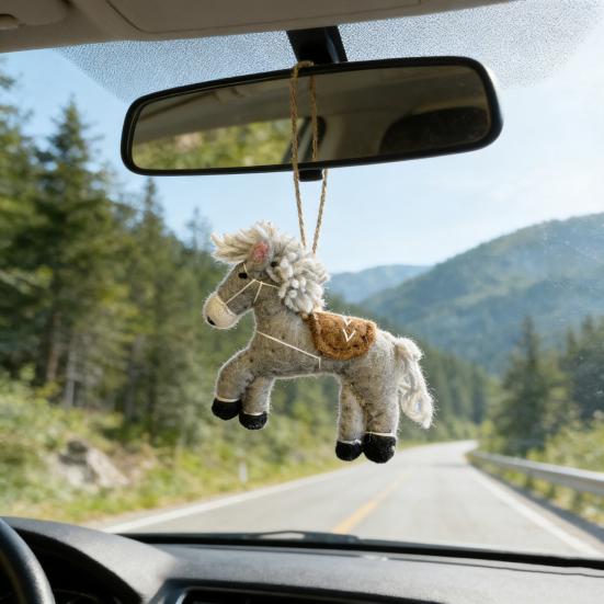 Vintage Handgjord Filt Häst Prydnad Kinesiska Nyåret Ull Djur Berlock för Träd Hem Bil Ryggsäck Dekor