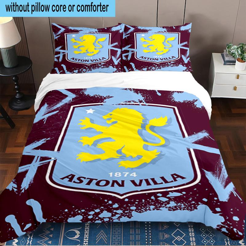 Aston Villa Crest Design 3PCS Bedding Set 2D Printing (Includes 1 Duvet Cover + 2 Pillowcases Coreless), Bedroom decor,Fan gift