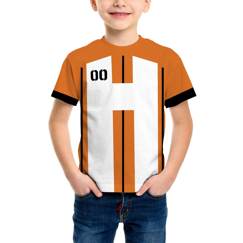 Trendy Children's Short-sleeved T-shirt with Stripes and Numbers Kids' Top