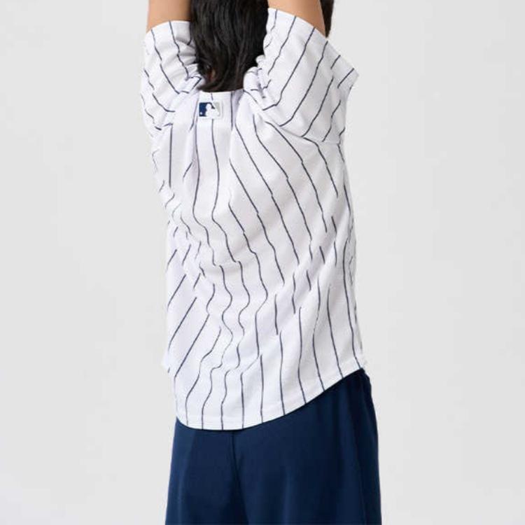 Nike New York Yankees Striped Logo Button-Up Casual Comfortable Sports Short Sleeve Kids Tops White 3Z3B3ZWAB-NYY