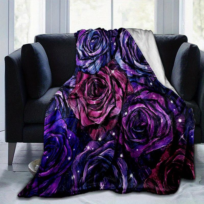 1pc Rose Printing Lightweight Flannel Blanket, Comfortable and Warm Blanket, for Camping Sofa Bed and Couch Office, Gift
