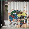 Crayon Shin-Chan & Friends School Uniform & Robot Statue Scene 2D Print Waterproof Shower Curtain, Blue & Yellow Bathroom Decor