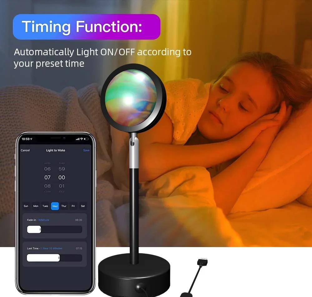 Smart LED Sunset Lamp Colorful Changing Bluetooth App Control Music Sync for Network Broadcast Bedroom Home Decor Rainbow Lamps