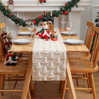 Runner de masă de Crăciun Pluș moale Jacquard Brad de Crăciun Runner de masă Culoare solidă Paiete Runner de masă de Crăciun pentru Masă de sufragerie Decor pentru petrecerea de cină acasă