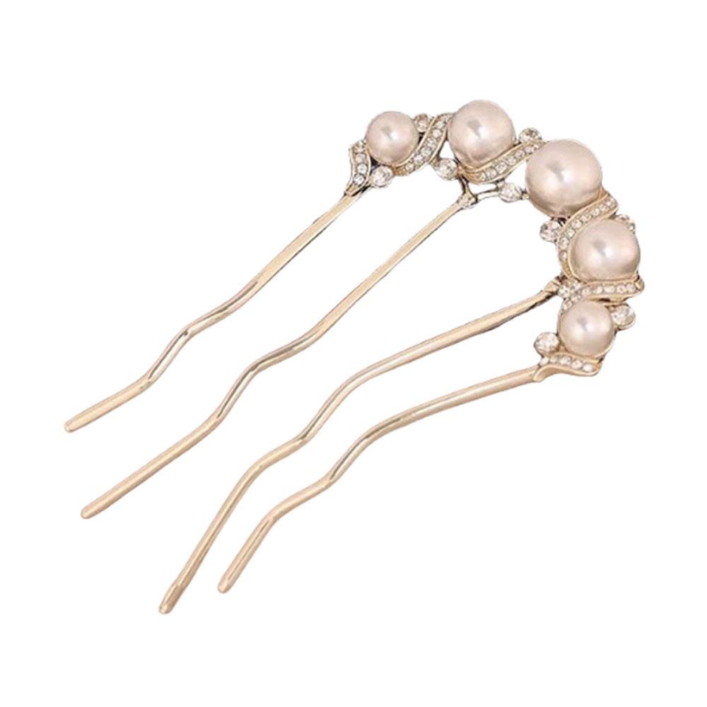 Pearl Flower Wavy Hair Combs U Shaped Hairpins Hair Clips For Women Elegant Style Headband Forks Hair Styling Tools Headdress