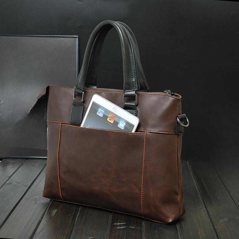 Men's Bags Handbags Horizontal Crazy Horse Leather Briefcases Men's Business Trips British and Korean Shoulder Bags Crossbody Bags