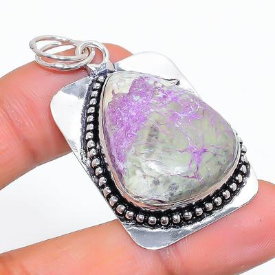 Natural Purpurite Gemstone Handmade 925 Sterling Silver Pendant 1.89" Y6N73