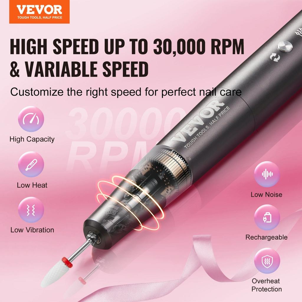 Electric Cordless Nail Drill 30000RPM Rechargeable Nail E File Machine