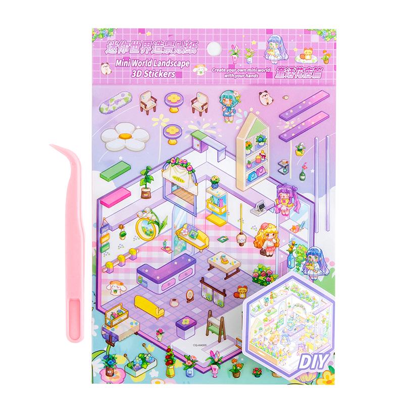 Naklejki Krajobrazowe z Kreskówkami 3D: Uroczy miniaturowy świat DIY do dzienników i dekompresji