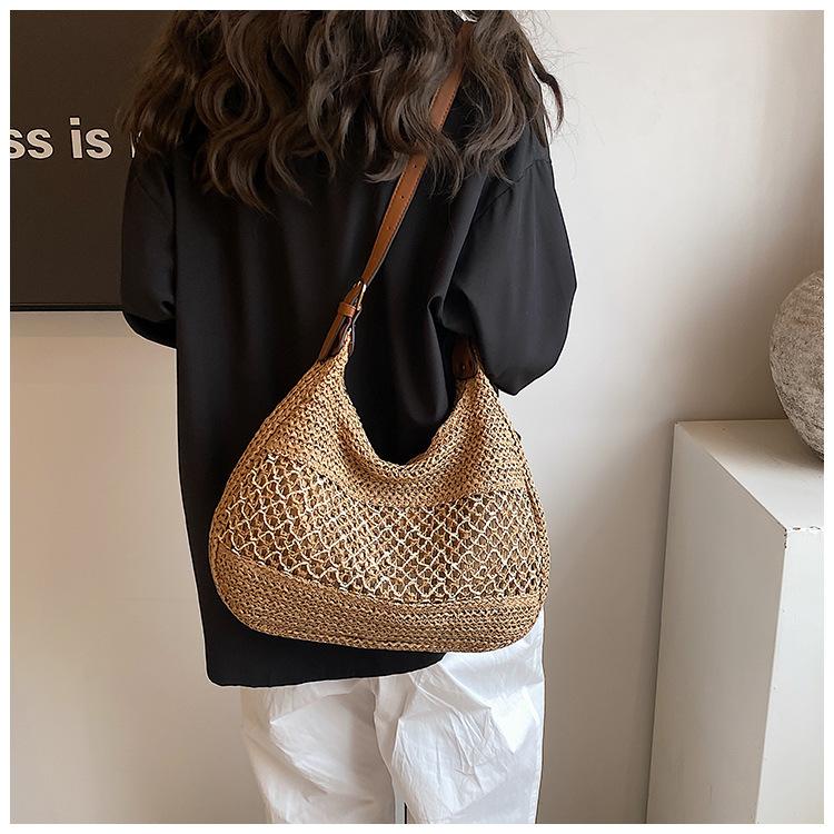 Holiday Wind Beach Straw Bag Women's New Fashion Hollow Woven Bag Casual Versatile Shoulder Messenger Bag Woven Straw Tote Bag for Women