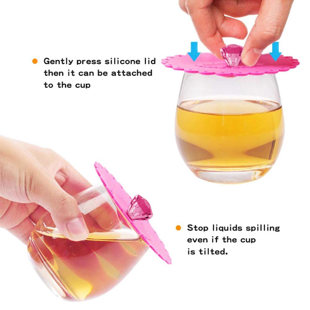 Silicone Wor 6Pcs 11CM Transparent Diamond With Flower Pattern Cup Lids Dust-Proof Silicone Mug Cover Bright Color Drink Cup Lid