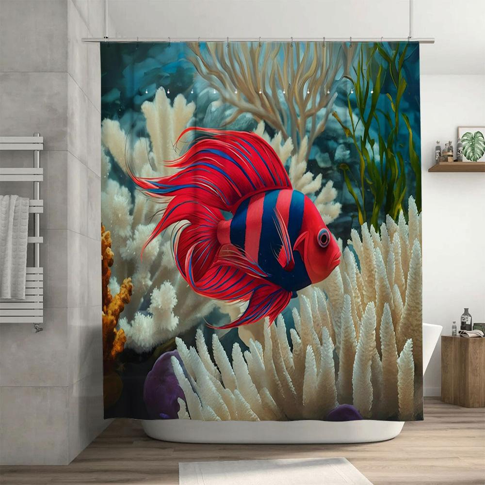 High Quality Printed Fish Coral Shower Curtain 3D Waterproof Bath Decorations for Bathroom Decoration Red Blue Orange Yellow Gre