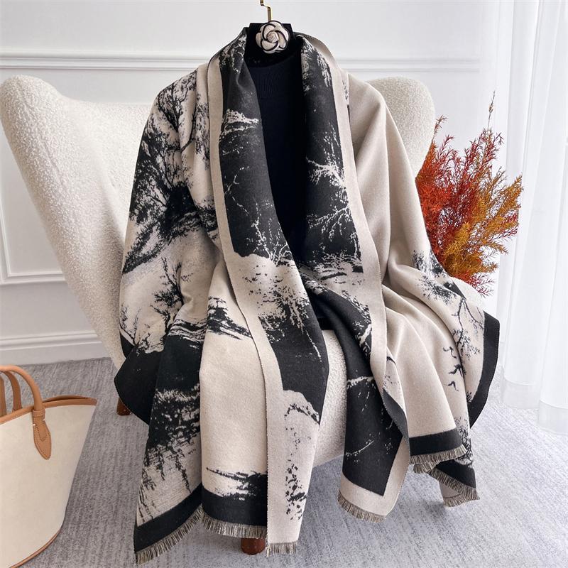 Luxury Winter Scarf for Women Warm Pashmina Shawl Thick Cashmere Blanket Chunky Stoles Lady Elegant Poncho Chinese Style Bufanda