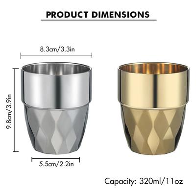 2Pcs 304 Stainless Steel Coffee Mugs Water Cup, 11 Oz Double Walled Insulated Tumbler Drinkware