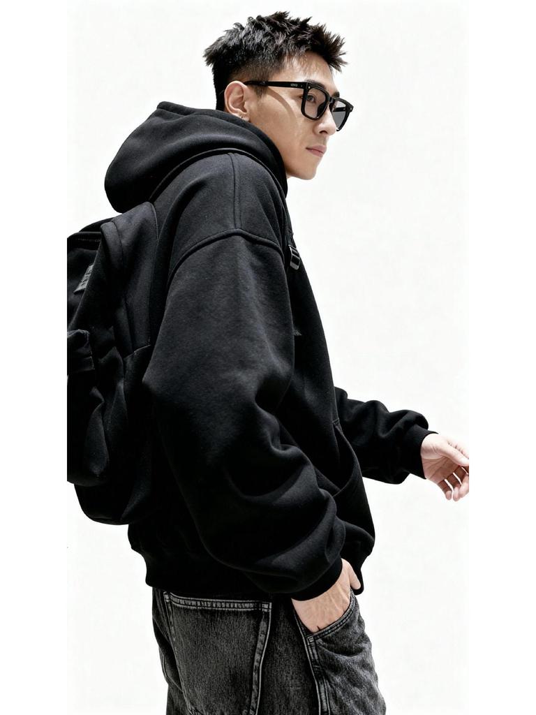 New Style Men's Heather Gray Hooded Sweatshirt with Backpack, Loose Fit, Perfect for Elementary Students.