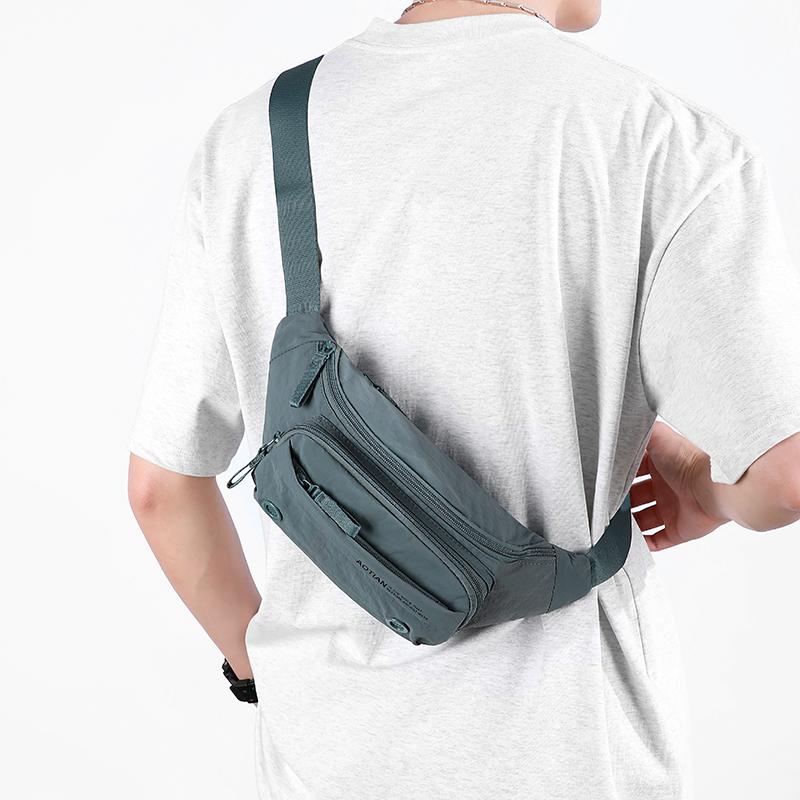 Sac banane homme multi-compartiments Sac de poitrine léger Sac bandoulière couleur unie