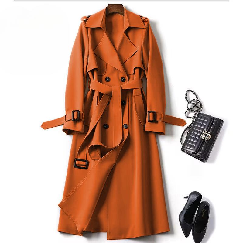 Long Trench Coat Women Lace Up Button Coats Full Sleeve Turn Down Collar Splice Jackets Solid Pockets Office Streetwear