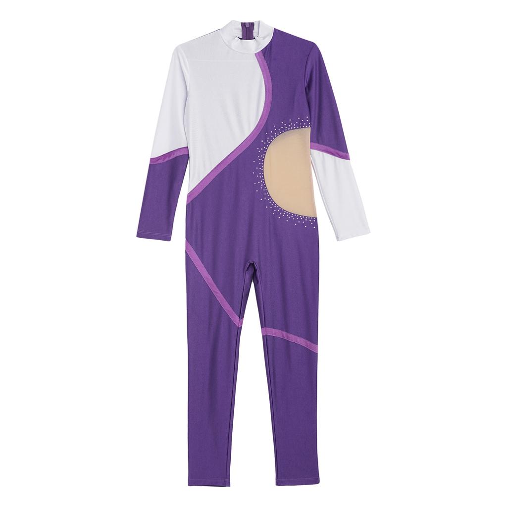 Girls Dance Unitard Skating Jumpsuit One Piece Long Sleeve Bodysuit Gymnastics Leotard