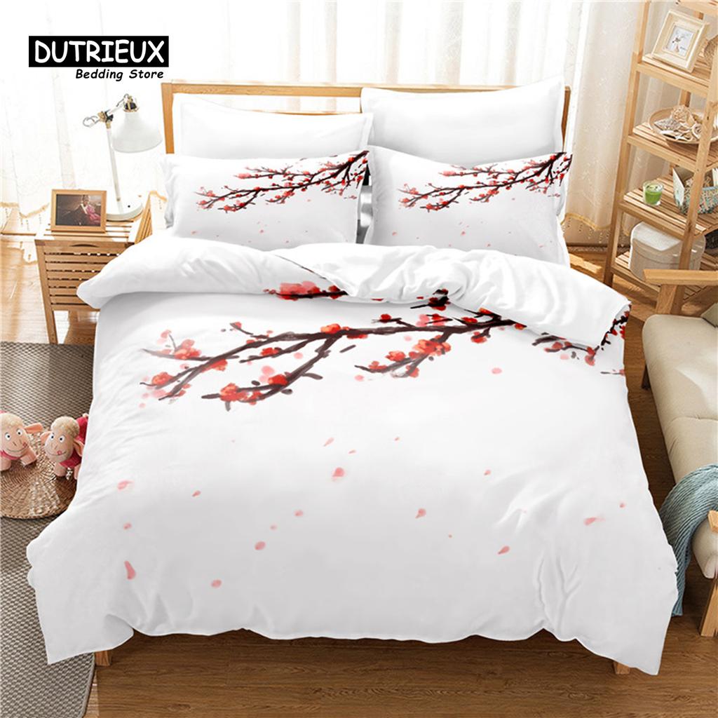 3pcs Duvet Cover Set, 3D Branch Flower Bedding Set, Soft Comfortable Breathable Duvet Cover, For Bedroom Guest Room Decor