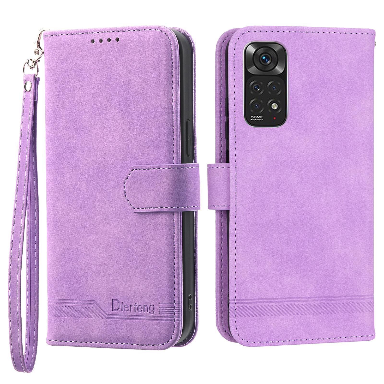 

DIERFENG DF-03 for Xiaomi Redmi Note 11 4G (Qualcomm)/Note 11S 4G Phone Stand Case Lines Imprinted Leather Wallet Phone Cover Purple