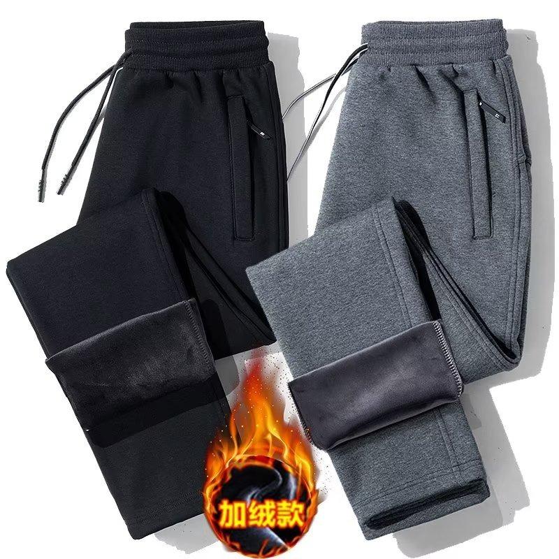 Casual pants men's fleece thickened sweatpants spring, autumn and winter trend sweatpants tied feet straight thermal trousers men