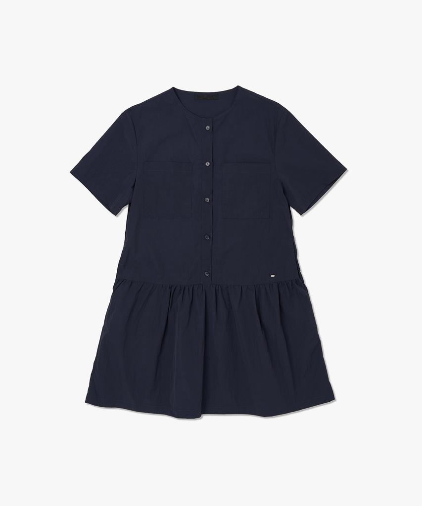 Plack Woman Shirred Short Sleeve Dress Navy