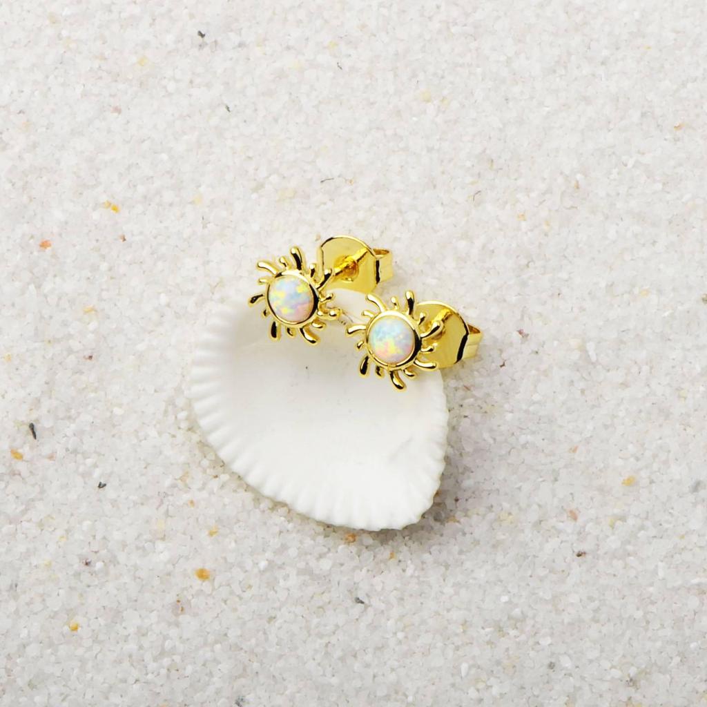 Ocean Style Opal Sun Earrings for Beach Girls