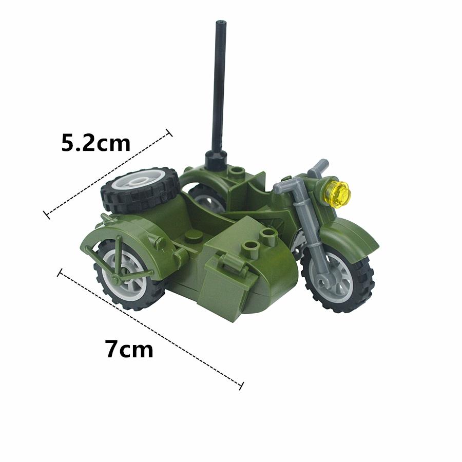 MOC Set Deutsches Militärmotorrad Bausteine Fahrzeugmodell Figuren Zubehör Soldaten WK2 Transport SWAT Spielzeug Baustein