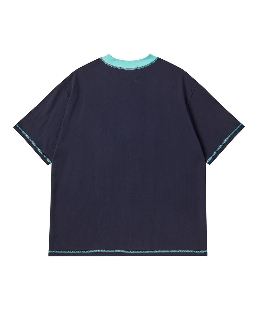 BEYOND CLOSET [Collection Line] Hand-Print Detail Cotton Short Sleeve T-Shirt Navy