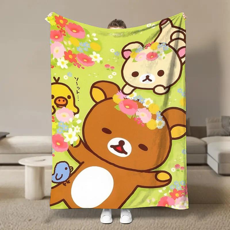 Anime Cute Cartoon R-Rilakkuma Flannel Blanket Fluffy Children and Adults Sofa Plush Bedspread Throw Lunch Blanket for Sofa Bed