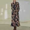 Xitao Vintage Print Dress Fashion Bandage Bow Collar Loose Long Sleeve Pullover Spring Autumn Base Dress New GWJ2559